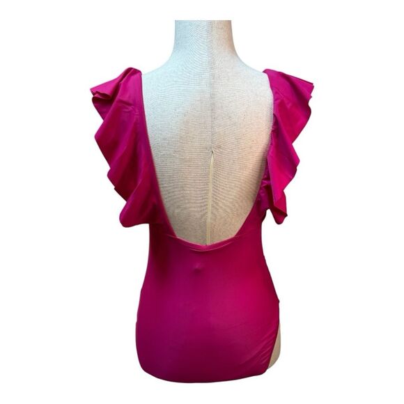 NWT J crew Radiant Fuchsia Ruffle Rousched One Piece Swimsuit Size 4 - Picture 3 of 8